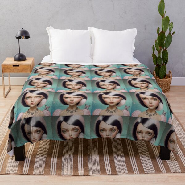 Tattoo girl pink hair Throw Blanket