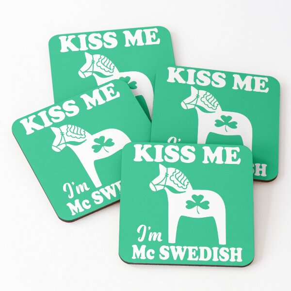Item preview, Kiss Me I'm Mc Swedish Swedish Irish Dala Horse Green Shamrock designed and sold by funnytshirtemp.