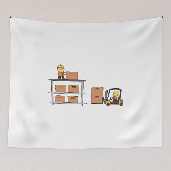 Item preview, Kids drawing of Warehouse workers loading and arranging boxes with forklift truck designed and sold by wordspotrayal.