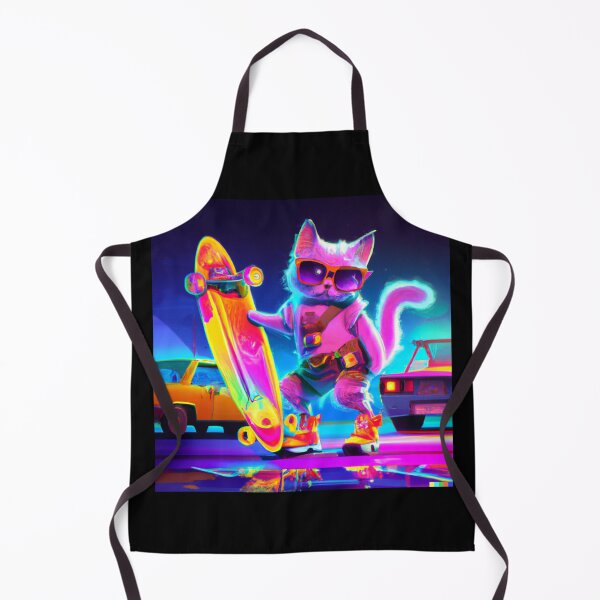 Item preview, Synthwave cat with yellow glasses on a skateboard next to a car designed and sold by T-Shirt-Group.