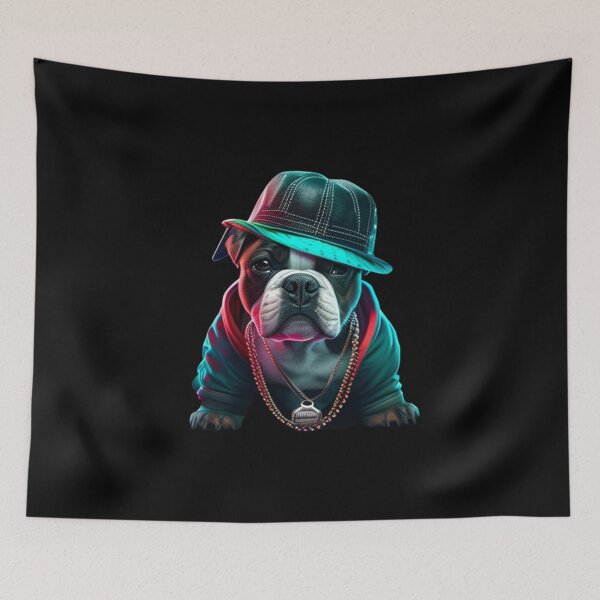 Item preview, Gangster American Staffordshire Terrier  Black Nose With Boss Hat And Jacket, Gold And Silver Necklace Dog  designed and sold by adembulut.