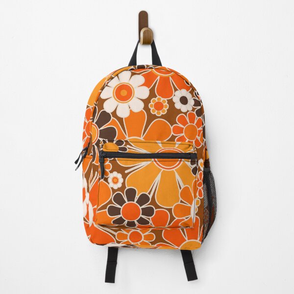 Item preview, Retro Garden Flowers Groovy Floral Cheerful 60s 70s Pattern 2 in 1970s Orange Brown Cream Beige designed and sold by kierkegaard.