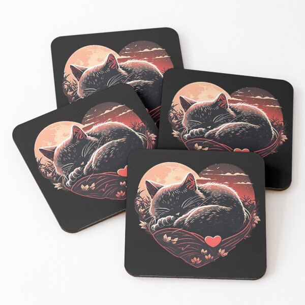 Item preview, Retro Vintage Cute Sleeping Cat with Red Heart Moon  - Perfect for Cat Lovers designed and sold by ahmed taha belmekki.