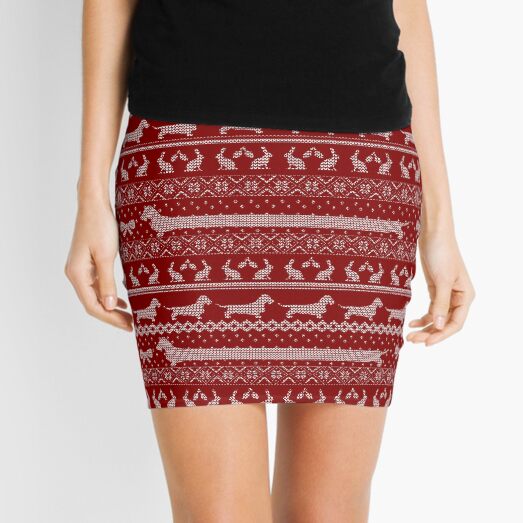 Ugly Christmas sweater dog edition - Rough haired Dachshund red Mini Skirt