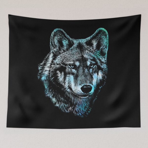 Item preview, Wolf face blue light art designed and sold by HEARTBEATS.
