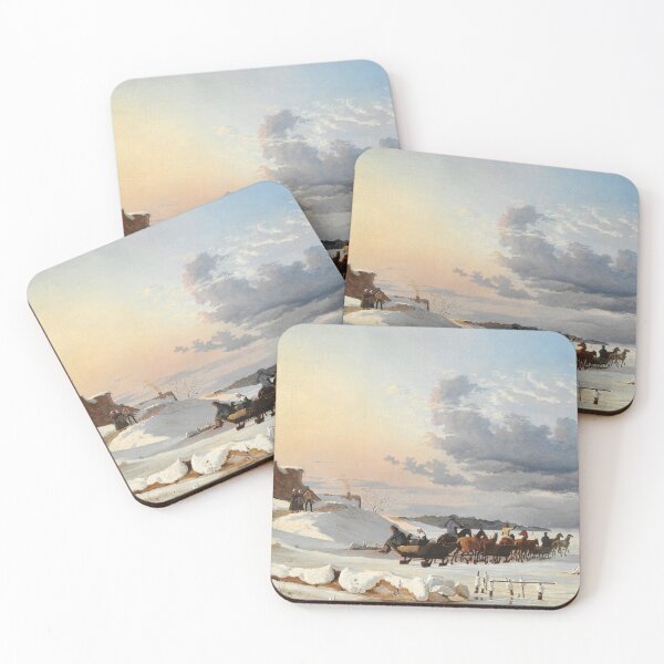 Item preview, Winter scenery - Swedish sledges on their way back after having sold goods in Copenhagen. The slope at Skovshoved by Johan Lundbye designed and sold by AR-shop.