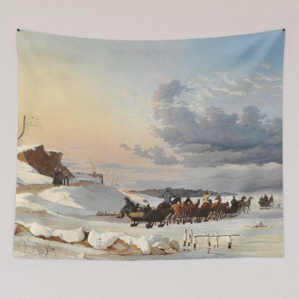Item preview, Winter scenery - Swedish sledges on their way back after having sold goods in Copenhagen. The slope at Skovshoved by Johan Lundbye designed and sold by AR-shop.