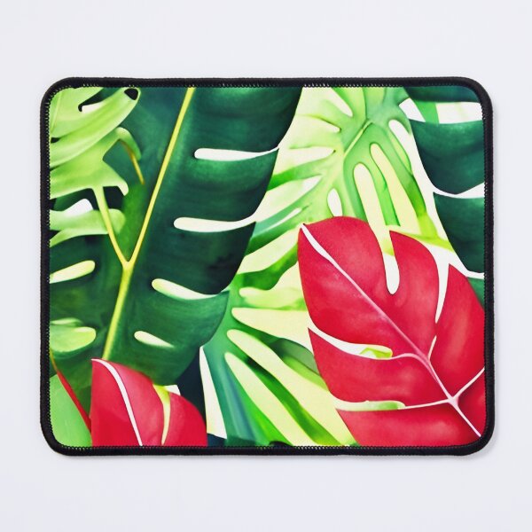 Item preview, Red Green Monstera Leaves - Tropical Leaf Pattern designed and sold by Ascooepics.