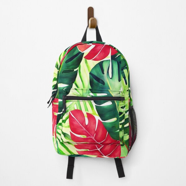 Item preview, Red Green Monstera Leaves - Tropical Leaf Pattern designed and sold by Ascooepics.