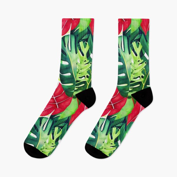 Item preview, Red Green Monstera Leaves - Tropical Leaf Pattern designed and sold by Ascooepics.