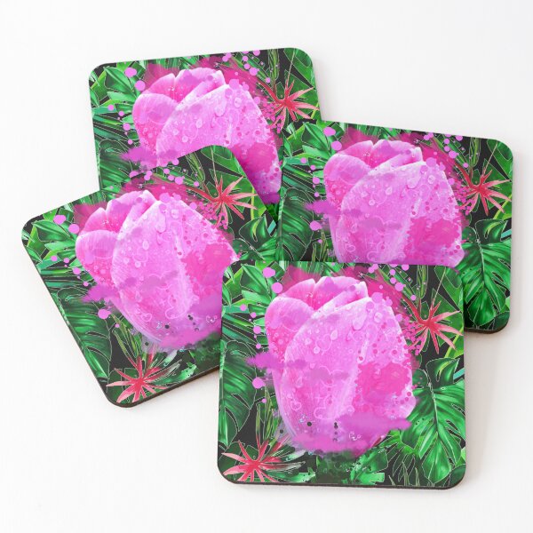 Item preview, tropical pink fuchsia tulips art designed and sold by Ascooepics.
