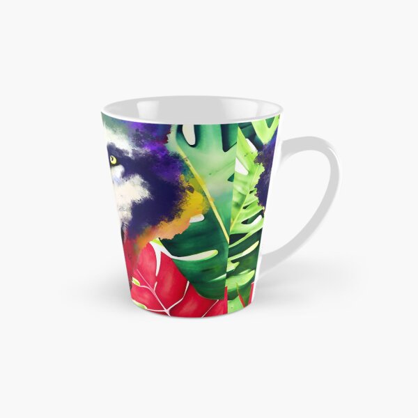 Item preview, Wolf head Colorful watercolor with tropical monstera leaves designed and sold by Ascooepics.