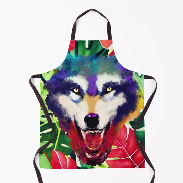 Item preview, Wolf head Colorful watercolor with tropical monstera leaves designed and sold by Ascooepics.