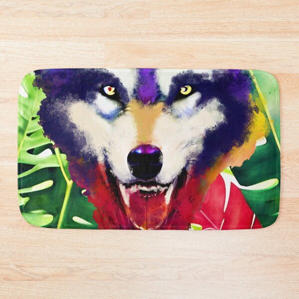 Item preview, Wolf head Colorful watercolor with tropical monstera leaves designed and sold by Ascooepics.