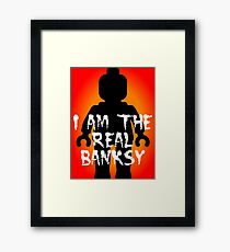 Black Minifig with "I am the Real Banksy" slogan, Customize My Minifig Framed Print