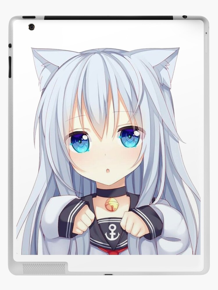 Kawaii Anime Neko Cat Girl With white hair iPad Case & Skin for, fotos  kawaii anime girl 