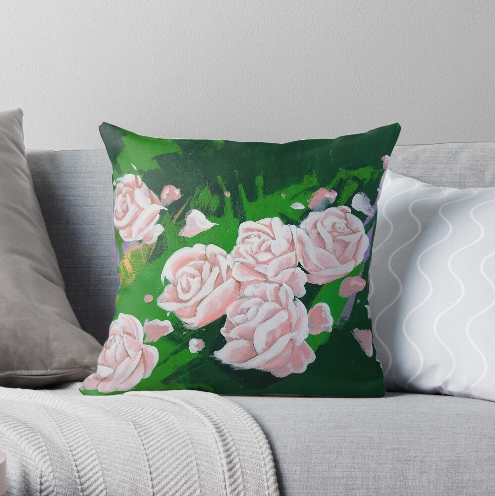 Rose, dipinto a mano, romantico Throw Pillow