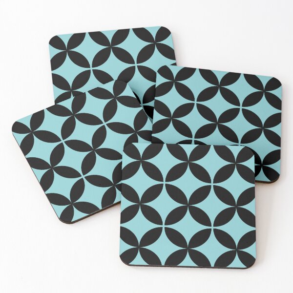 Item preview, Black Geometrical Flower Pattern Bohemian Blue Background designed and sold by GemsAnatomy.