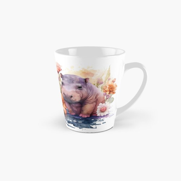 Aperçu de l'œuvre Aquarelle d'un mignon bébé hippopotame dans les fleurs, un veau hippopotame créée et vendue par MoonFoxDesign.