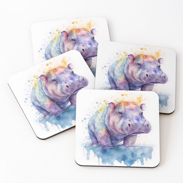 Item preview, Colorful Watercolor Cute Baby Hippopotamus Standing in the Water, Hippo Calf designed and sold by MoonFoxDesign.