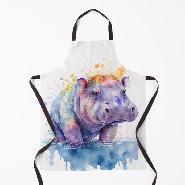 Item preview, Colorful Watercolor Cute Baby Hippopotamus Standing in the Water, Hippo Calf designed and sold by MoonFoxDesign.