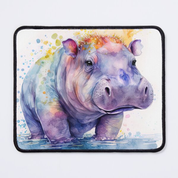 Item preview, Colorful Watercolor Cute Baby Hippopotamus Standing in the Water, Hippo Calf designed and sold by MoonFoxDesign.