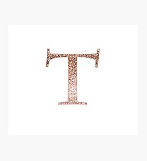 T rose gold glitter monogram letter Photographic Print