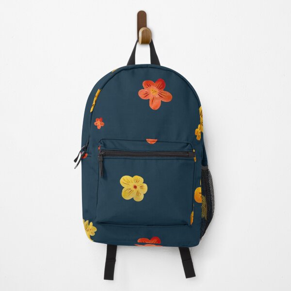 Item preview, Flower red yellow orange simple seamless pattern blue designed and sold by Yana Mustafina | Boho Soulful Designs.