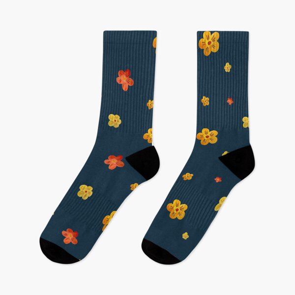 Item preview, Flower red yellow orange simple seamless pattern blue designed and sold by Yana Mustafina | Boho Soulful Designs.