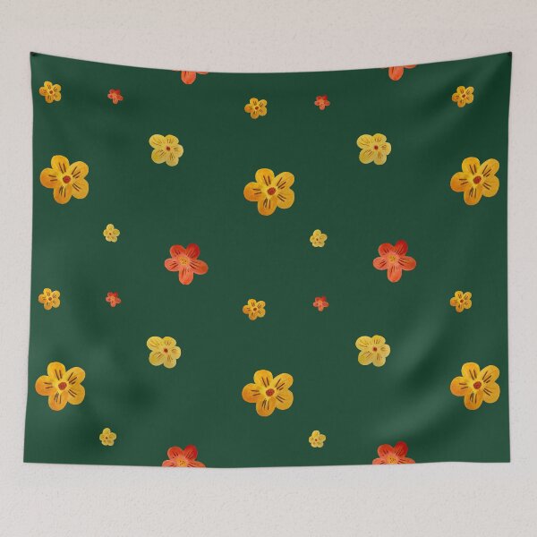 Item preview, Flower red yellow orange simple seamless pattern green designed and sold by Yana Mustafina | Boho Soulful Designs.
