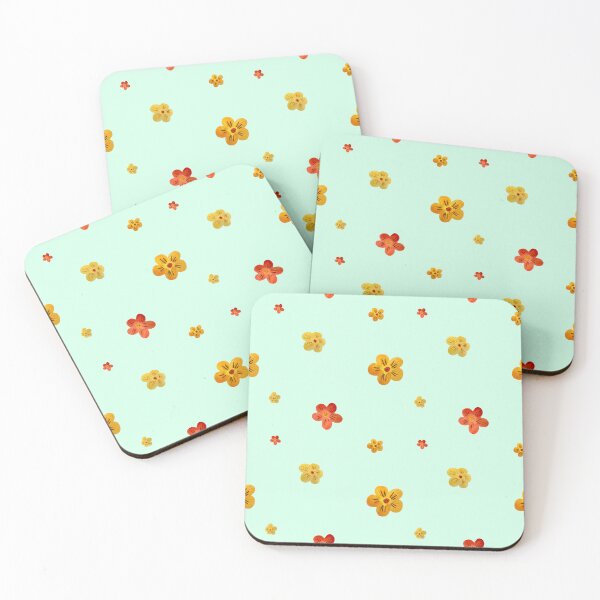 Item preview, Flower red yellow orange simple seamless pattern mint designed and sold by Yana Mustafina | Boho Soulful Designs.