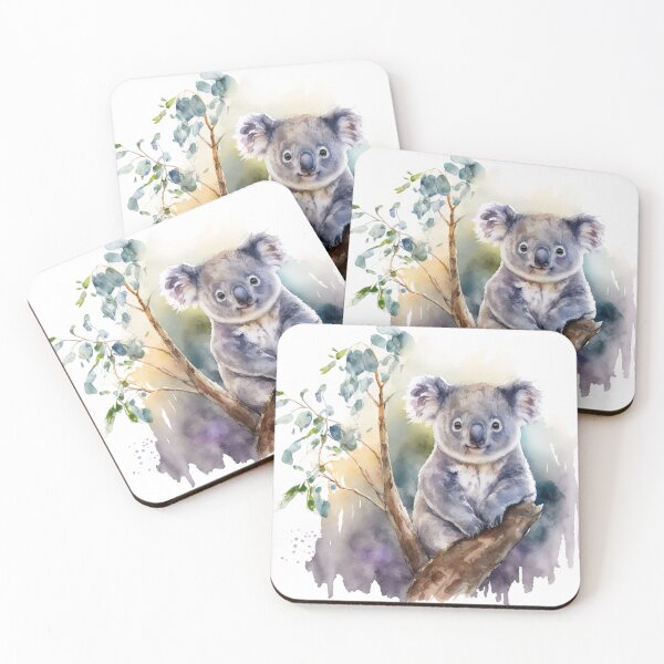 Item preview, Watercolor Cute Baby Koala is perched atop a eucalyptus tree, Koala Joey designed and sold by MoonFoxDesign.