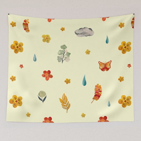 Item preview, Flower butterfly drop cloud cute seamless pattern yellow designed and sold by Yana Mustafina | Boho Soulful Designs.