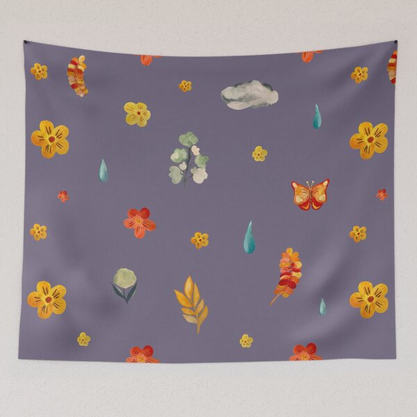 Item preview, Flower butterfly drop cloud cute seamless pattern purple designed and sold by Yana Mustafina | Boho Soulful Designs.