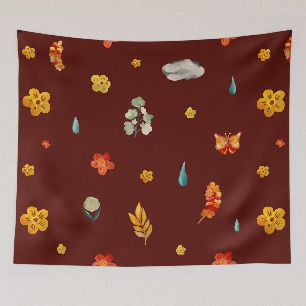 Item preview, Flower butterfly drop cloud cute seamless pattern red designed and sold by Yana Mustafina | Boho Soulful Designs.