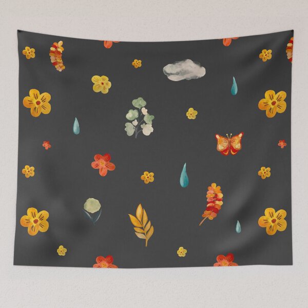 Item preview, Flower butterfly drop cloud cute seamless pattern grey designed and sold by Yana Mustafina | Boho Soulful Designs.