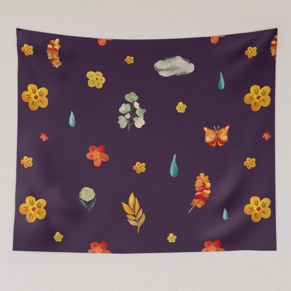 Item preview, Flower butterfly drop cloud cute seamless pattern violet designed and sold by Yana Mustafina | Boho Soulful Designs.