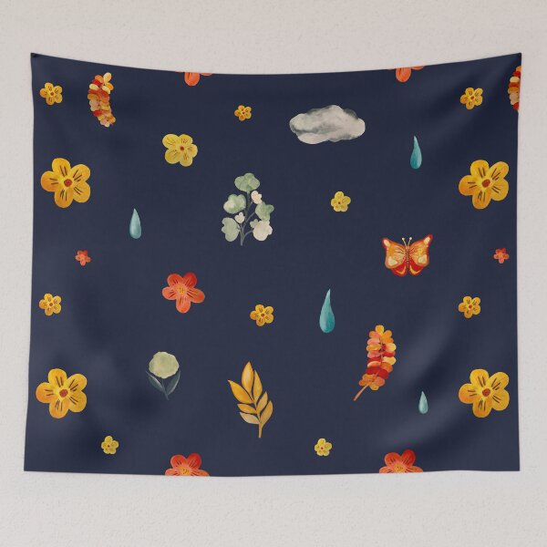 Item preview, Flower butterfly drop cloud cute seamless pattern blue designed and sold by Yana Mustafina | Boho Soulful Designs.