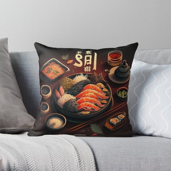 Japanese Sushi Anime Gift Asian Kawaii Salmon Roll Anime Food Chef Gift  Sushi Throw Pillow, 16x16, Multicolor