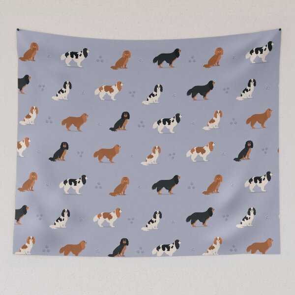 Item preview, Cavalier King Charles Spaniel Mix of colors pattern on blue background designed and sold by buniaandco.