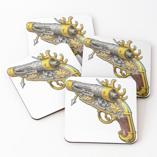 Item preview, Gold pirate steampunk flintlock pistol designed and sold by TheBrainArt.