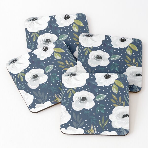 Item preview, Navy Blue and White Watercolor Floral, Elegant Winter Floral designed and sold by cateandrainn.