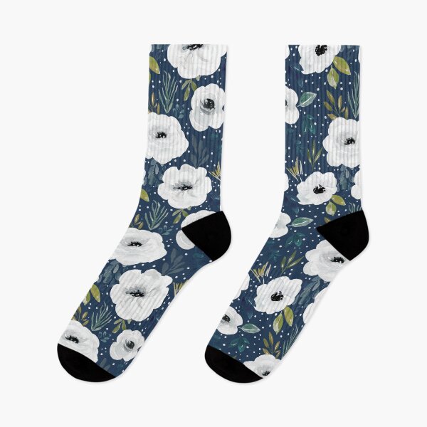 Item preview, Navy Blue and White Watercolor Floral, Elegant Winter Floral designed and sold by cateandrainn.