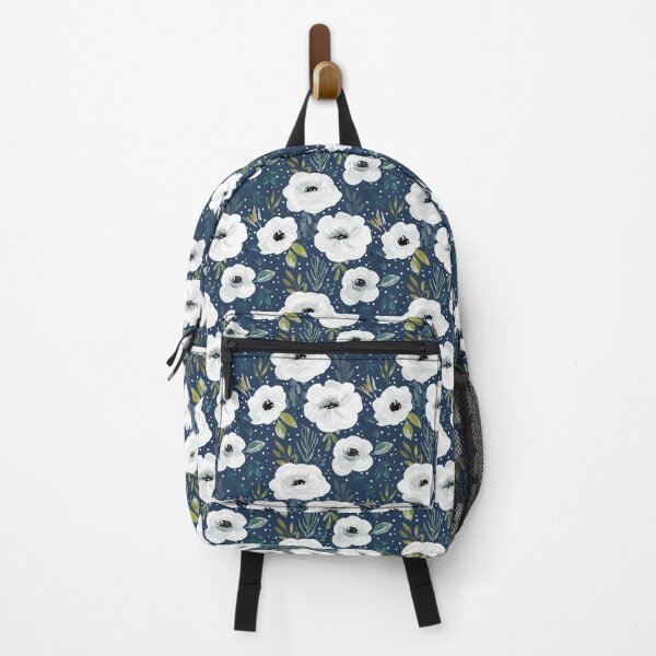 Vista previa del artículo con la obra «Floral de acuarela azul marino y blanco, elegante floral de invierno», diseñado y vendido por cateandrainn.