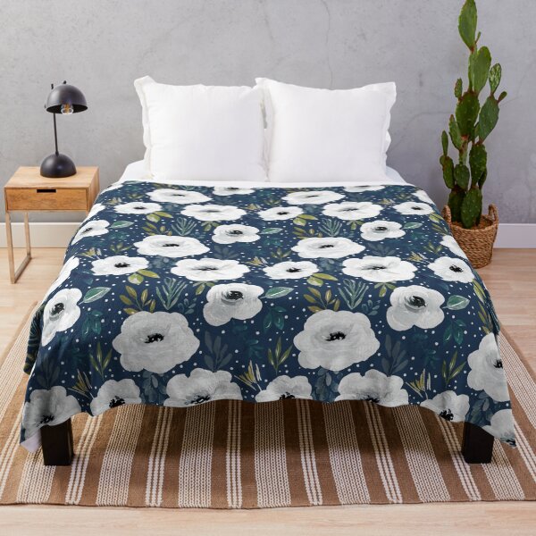 Item preview, Navy Blue and White Watercolor Floral, Elegant Winter Floral designed and sold by cateandrainn.