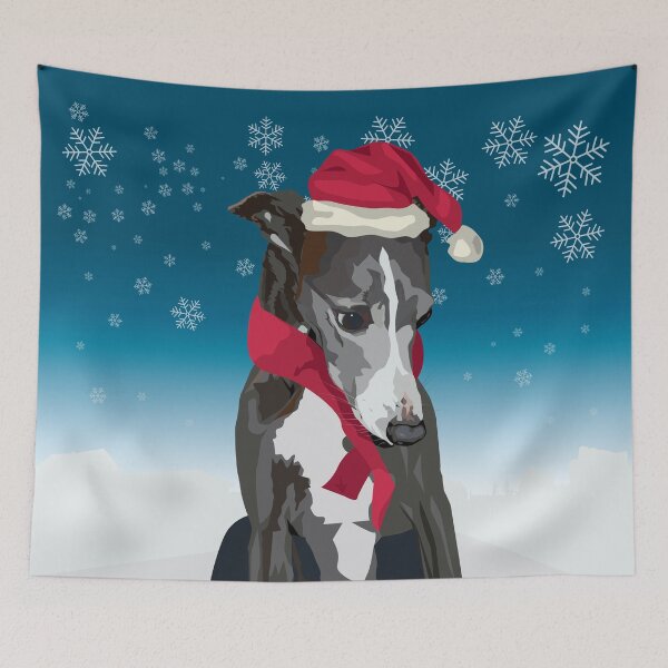 Item preview, Christmas Whippet with santa hat designed and sold by Anne Cakebread.