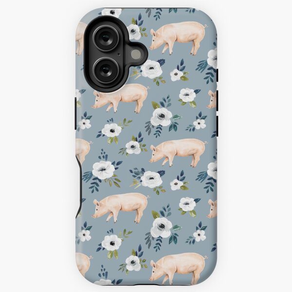 Vista previa del artículo con la obra «Cerdo Floral en Azul, Animal de Granja Floral, Decoración de Granja», diseñado y vendido por cateandrainn.