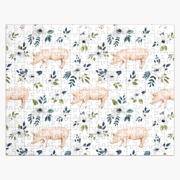 Vista previa del artículo con la obra «Acuarela cerdo floral, animal de granja floral, decoración de granja», diseñado y vendido por cateandrainn.