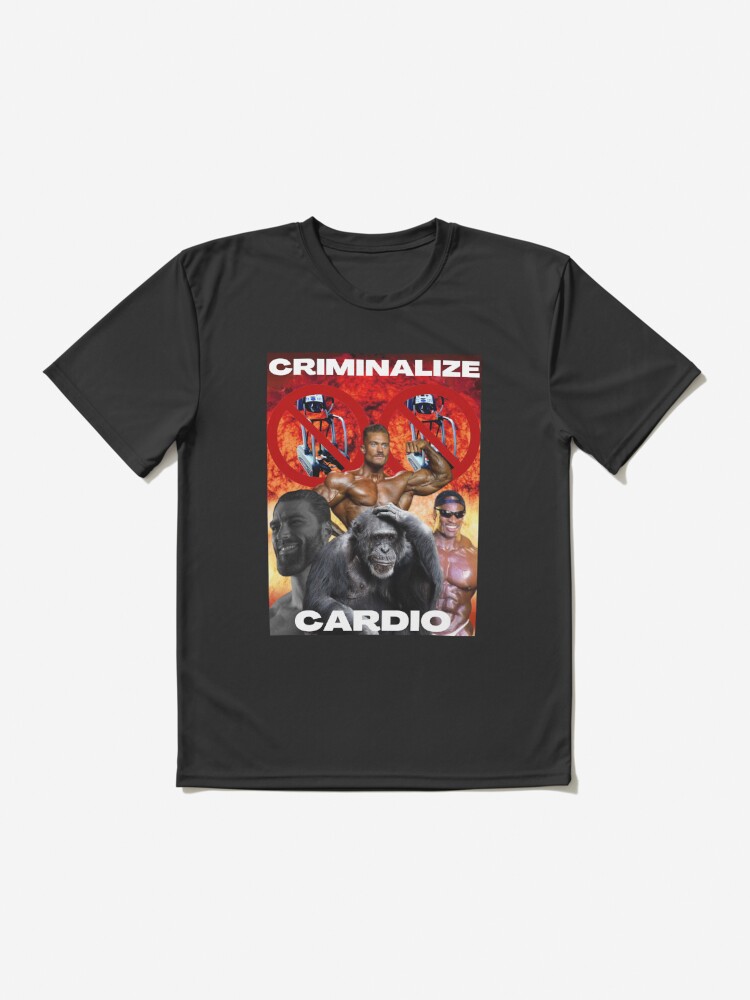 Criminalize Cardio Meme Graphic T Shirt Gym Fitness Vintage Short