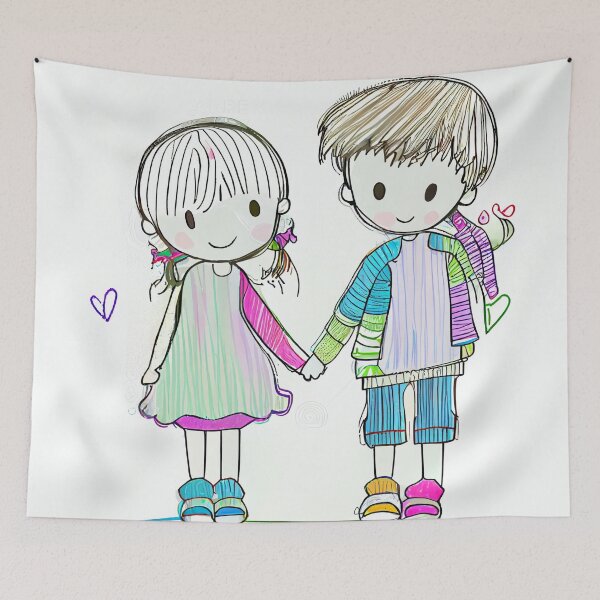 Item preview, Boy and girl hand in hand vday color designed and sold by artfullyprompt.